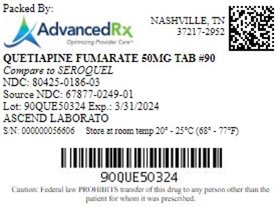 Quetiapine #90 (Quetiapine Fumarate 50mg Tab Qty 90 Ndc 80425 0186)